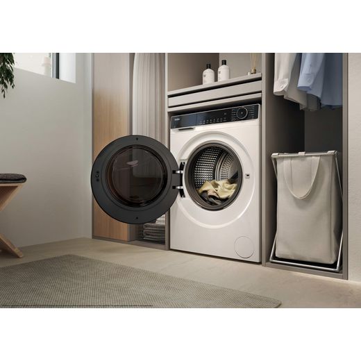 Haier X Series 5 HWD90BP14357TUUK Wifi Connected 9Kg / 5Kg Washer Dryer with 1400 rpm - White - Washer dryer in kitchen shot 