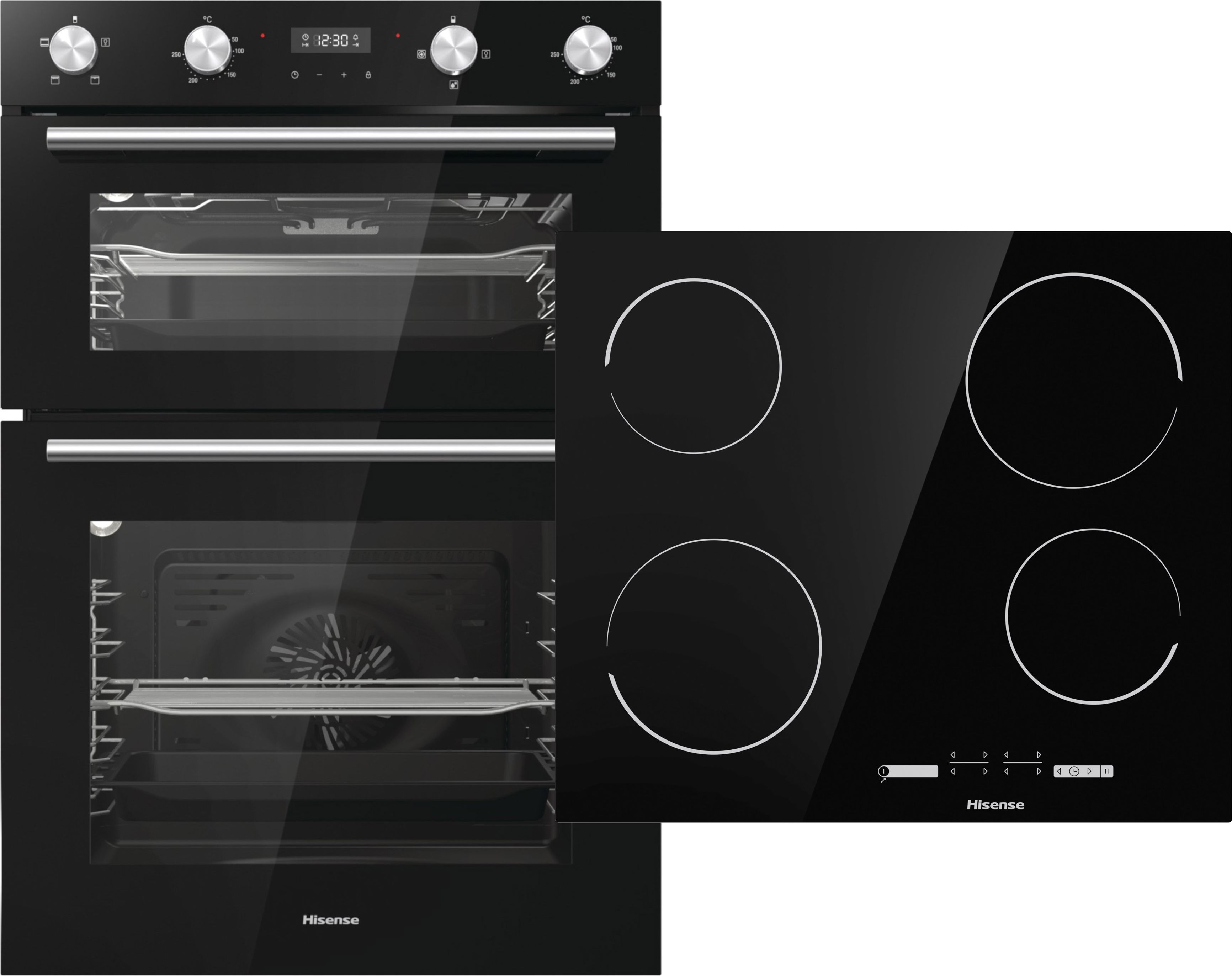 Hisense BI6095CGUK Built In Electric Double Oven and Ceramic Hob Pack - Black - A/A Rated, Black
