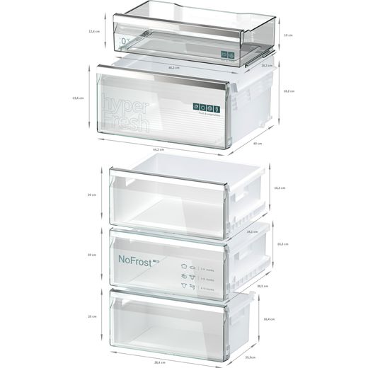 Siemens KG39NAIAU Fridge Freezer Brushed Steel - Annotation - Drawer dimension shot