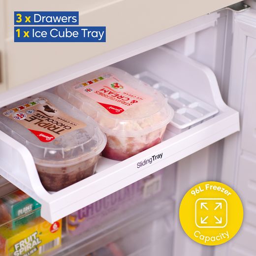 Russell Hobbs RH177BILFFF1E2 177cm 50/50 Integrated Fridge Freezer with Sliding Door Fixing Kit - White - Annotation - 3 drawers and 1 ice cube tray