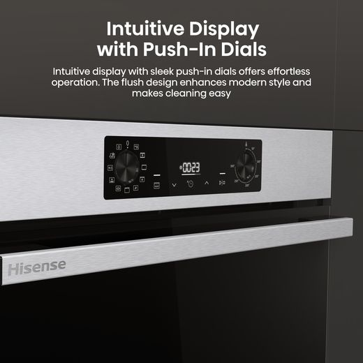 Hisense Hi2 BI622AXPGUK Built In Electric Single Oven - Stainless Steel - Annotation - Intuitive display push in dials