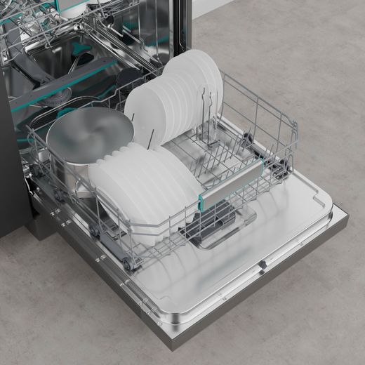 Hisense Standard Dishwasher - Stainless Steel - High perspective with door open shot