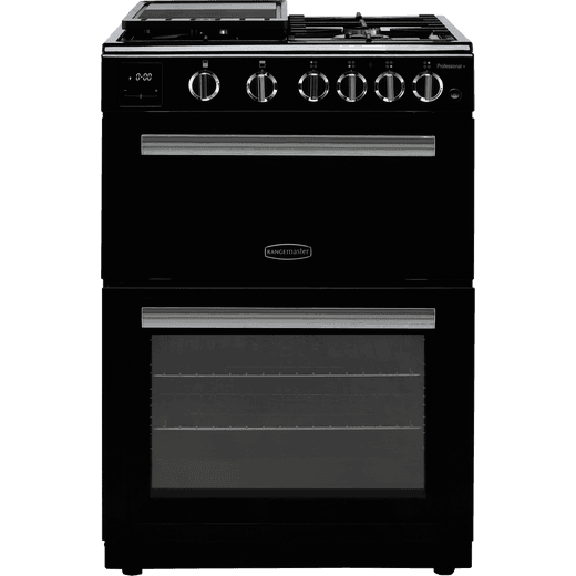 Rangemaster Professional Plus 60 PROPL60NGFBL/C Gas Cooker with Full Width Electric Grill - Black / Chrome - A+/A Rated