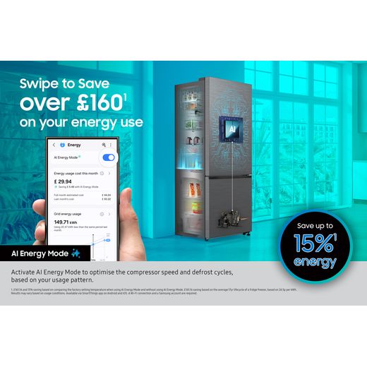 Samsung Bespoke 70/30 Total No Frost Fridge Freezer - Silver - Annotation - AI energy mode shot 