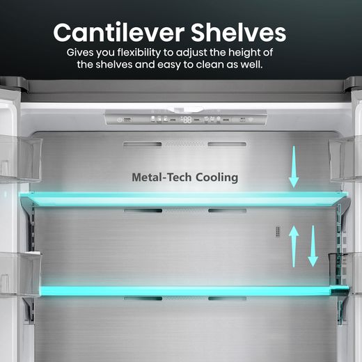 Hisense Pureflat Infinite American Fridge Freezer - Stainless Steel - Annotation - Cantilever shelves shot