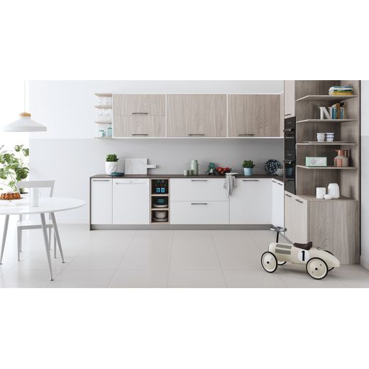 Indesit Integrated Standard Dishwasher - White - Dishwasher in kitchen cupboard shot