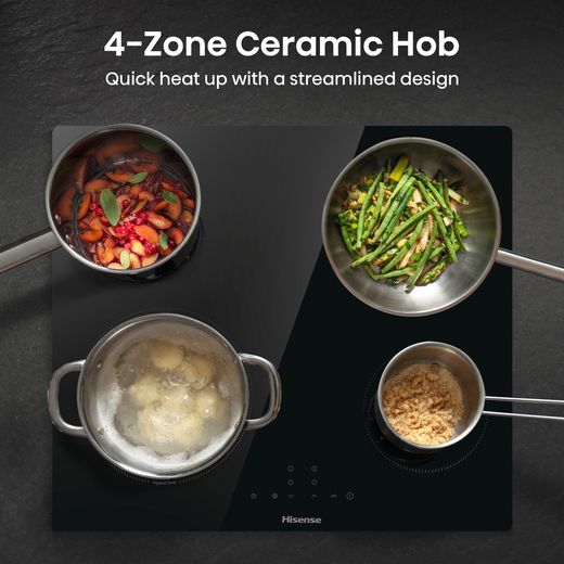 Hisense Hi2 HIPK2ABP60CE Built In Electric Single Oven and Ceramic Hob Pack - Annotation - 4 zone ceramic hob shot