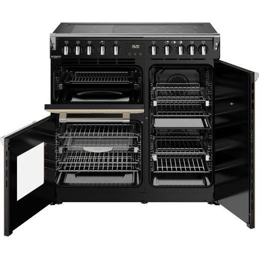 Stoves Richmond Deluxe 90Ei RTY 90cm Electric Range Cooker with Induction Hob - Cream - Front with door open shot