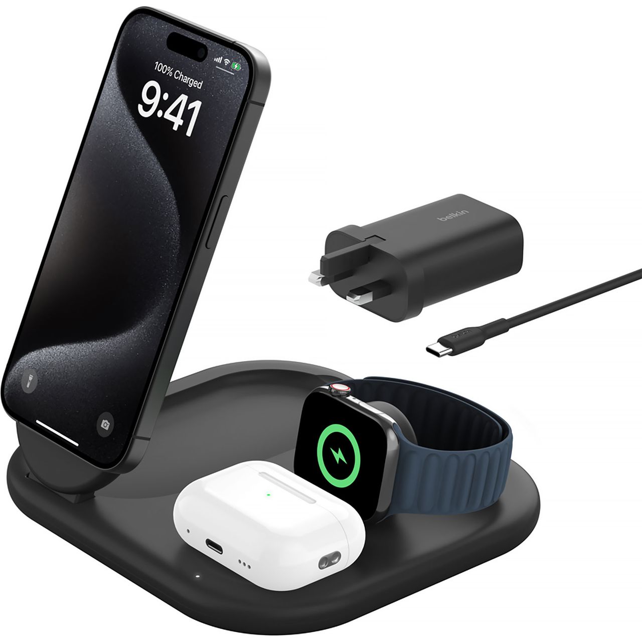 Belkin BoostCharge 3-in-1 foldable charger | WIZ029myBK | ao.com