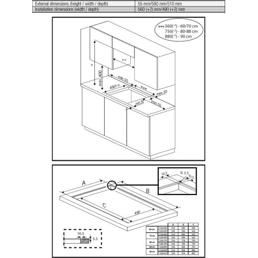 Beko HII64400MT 60cm Induction Hob - Black - Annotation - Dimension shot