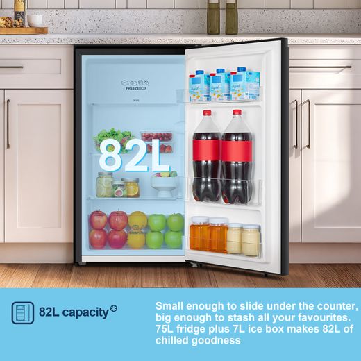 Fridgemaster MUR4894EB Compact 84cm Fridge with Ice Box - Black  - Annotation - Capacity shot