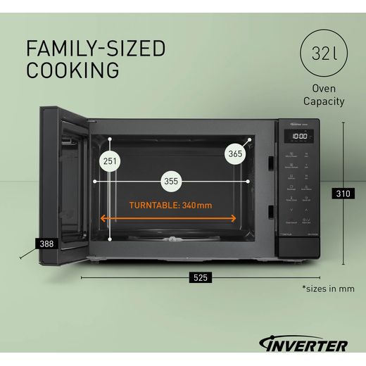 Panasonic NN-ST65QBBPQ 32 Litre 31cm High, Freestanding Small - Black - Annotation - family sized cooking