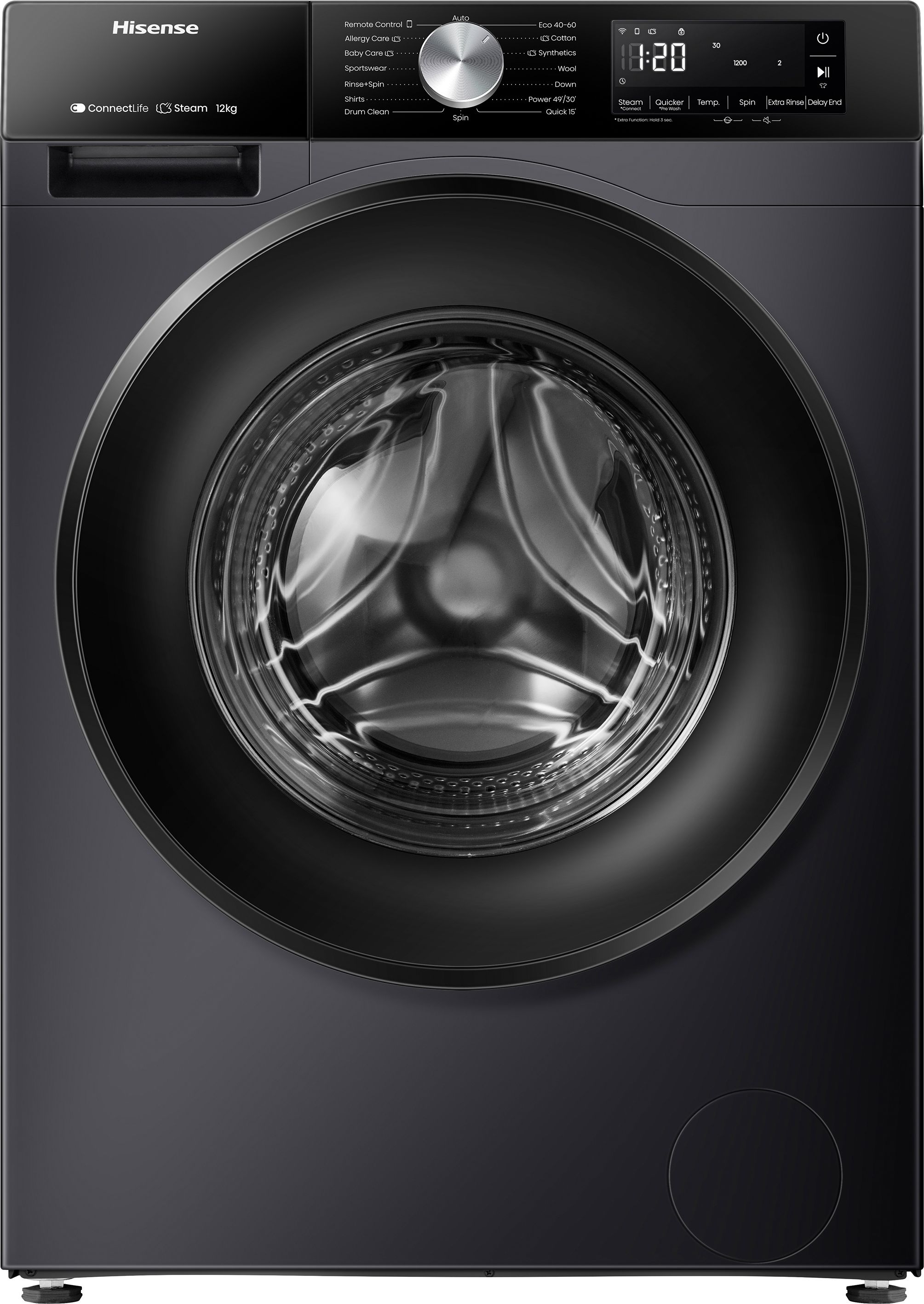 Hisense 3S Series WF3S1243BB3 12kg WiFi Connected Washing Machine with 1400 rpm - Black - A Rated, Black