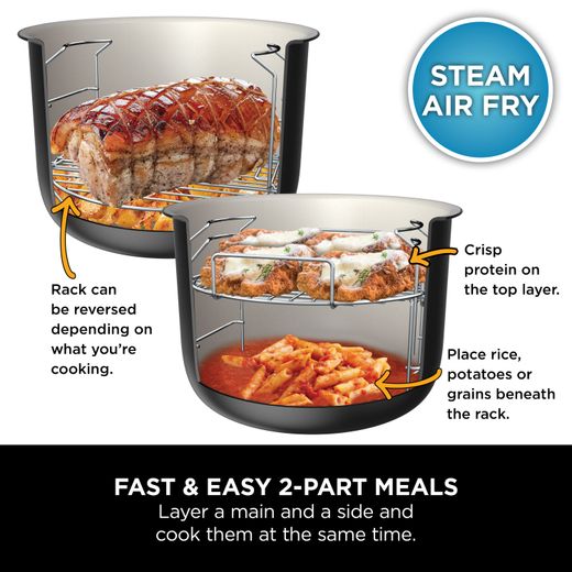Ninja Foodi 11-in-1 SmartLid OL550UK 6 Litre Multi Cooker With Air Fryer Function - Stainless Steel / Black - Annotation - 2-part meals