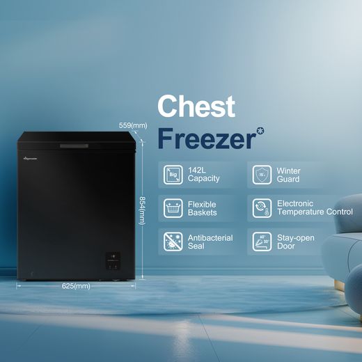 Fridgemaster Chest Freezer - Black - Annotation - Feature shot