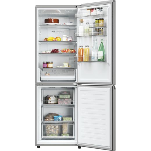 Haier 60/40 Frost Free Fridge Freezer - Platinum - Front with door open shot 