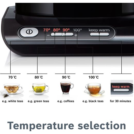 Bosch Styline TWK8633GB Kettle - Black / Stainless Steel - Annotation - temp select shot