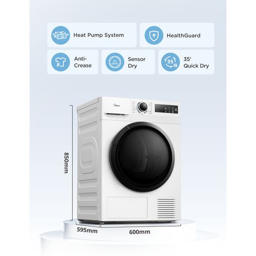 Midea MD110H80D/W-UK Heat Pump Tumble Dryer - White - Dimensions