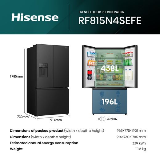 Hisense American Fridge Freezer - Stainless Steel - Dimensions