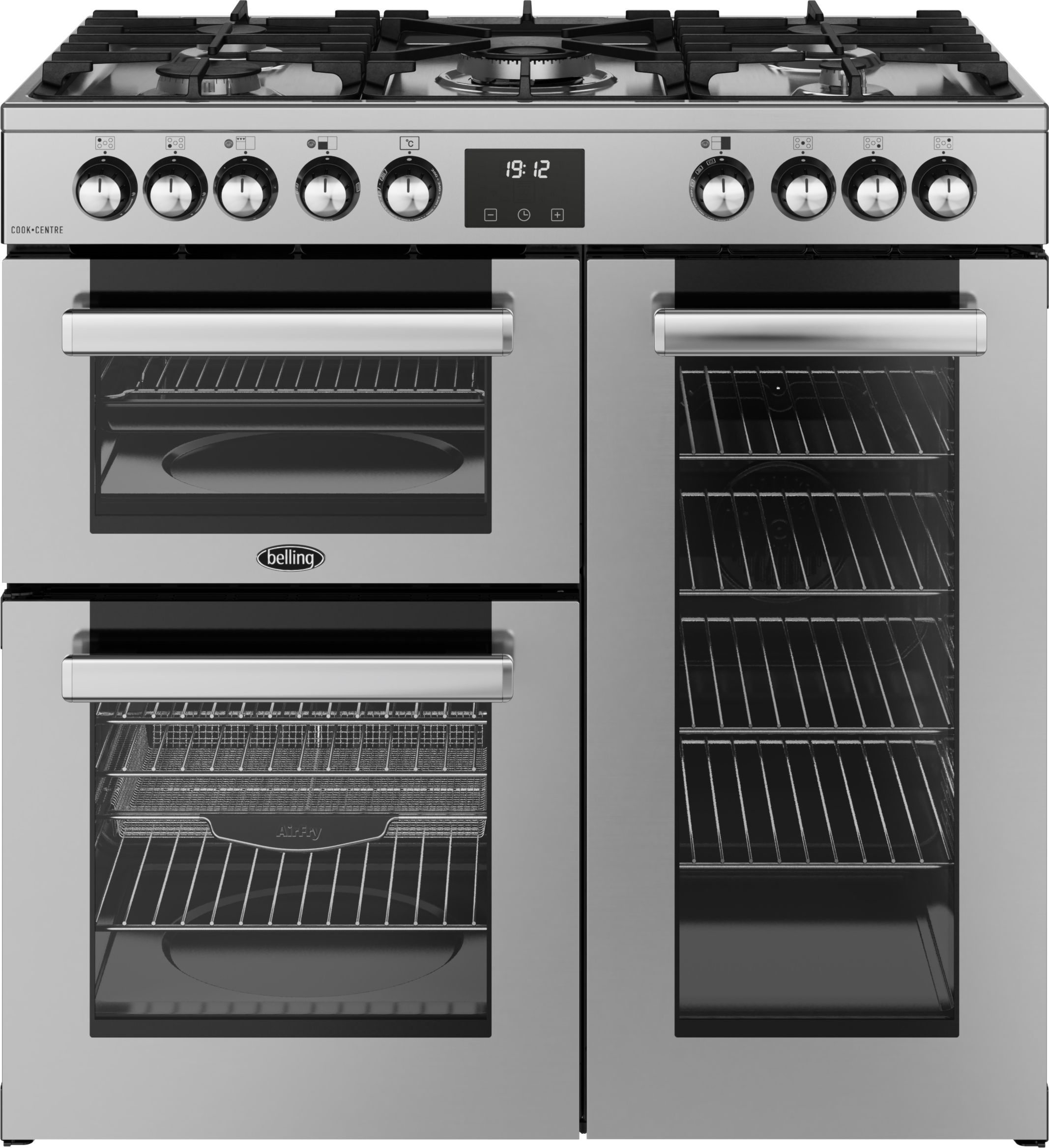 Image of Belling CookCentre 90DF 90cm wide Dual Fuel Range Cooker with Gas Hob - Stainless Steel - A/A Rated, Stainless Steel