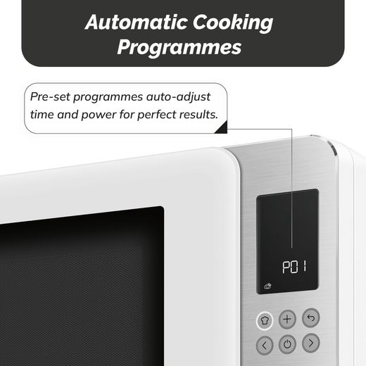Smeg Collezione MOC01WHMUK 26 Litre 30cm High, Freestanding Small Microwave With Grill - White - Annotation - auto cooking