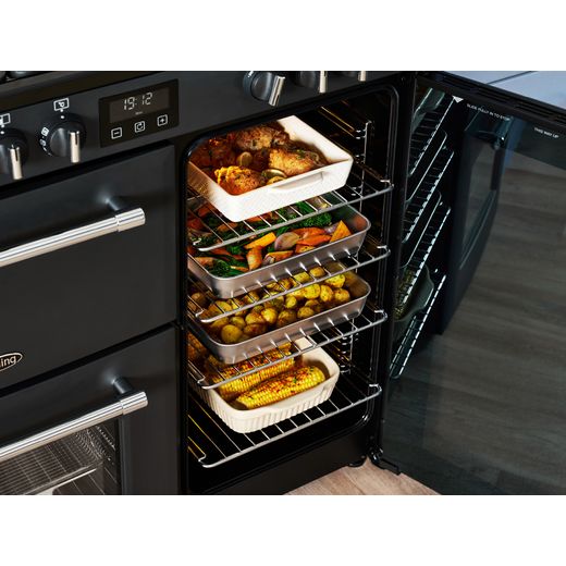 Belling Farmhouse 90E 90cm Electric Range Cooker with Ceramic Hob - Black - Food cooking in oven shot