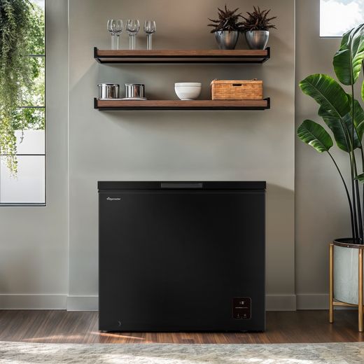 Fridgemaster Chest Freezer - Black - Chest freezer in room shot