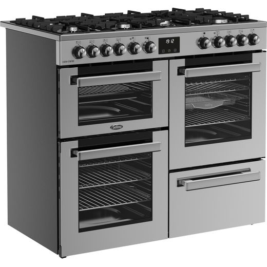 Belling COOKCENTRE 100DF Dual Fuel Range Cooker - Stainless Steel - Right perspective shot