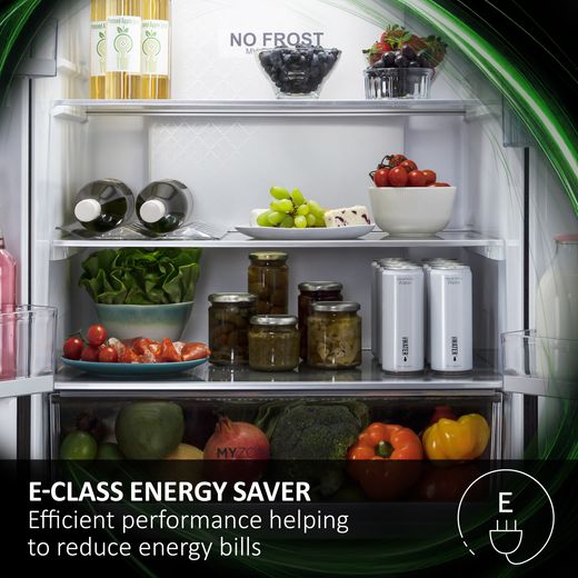 Haier Series 6 HBQW5519EK-UK 194cm 70/30 Integrated No Frost Fridge Freezer with Sliding Door Fixing Kit - White - Annotation - Energy class shot