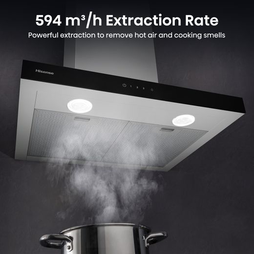 Hisense CH6T14BXBUK 60cm Chimney Cooker Hood - Stainless Steel / Black - Annotation - 594 m³/h extraction rate