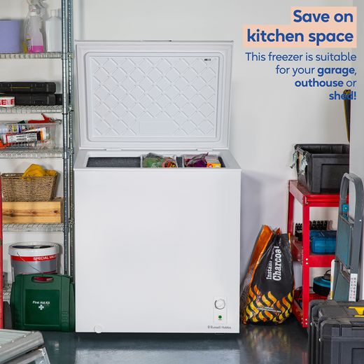 Russell Hobbs RH198CF0E1W 198L Chest Freezer - White - Annotation - Space saving shot