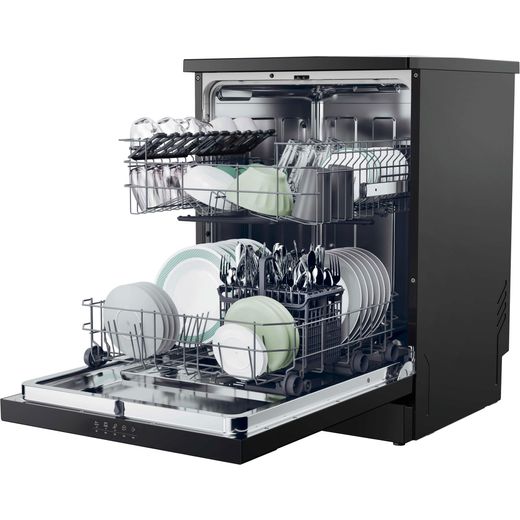 Hoover H-DISH 300 Standard Dishwasher - Black - Left perspective with door open shot