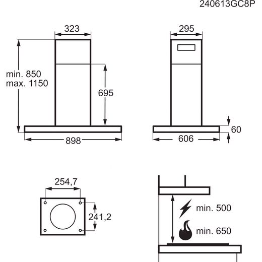AEG 8000 AuroraTech® 90cm Cooker Hood - Black - Annotation - Dimenions shot