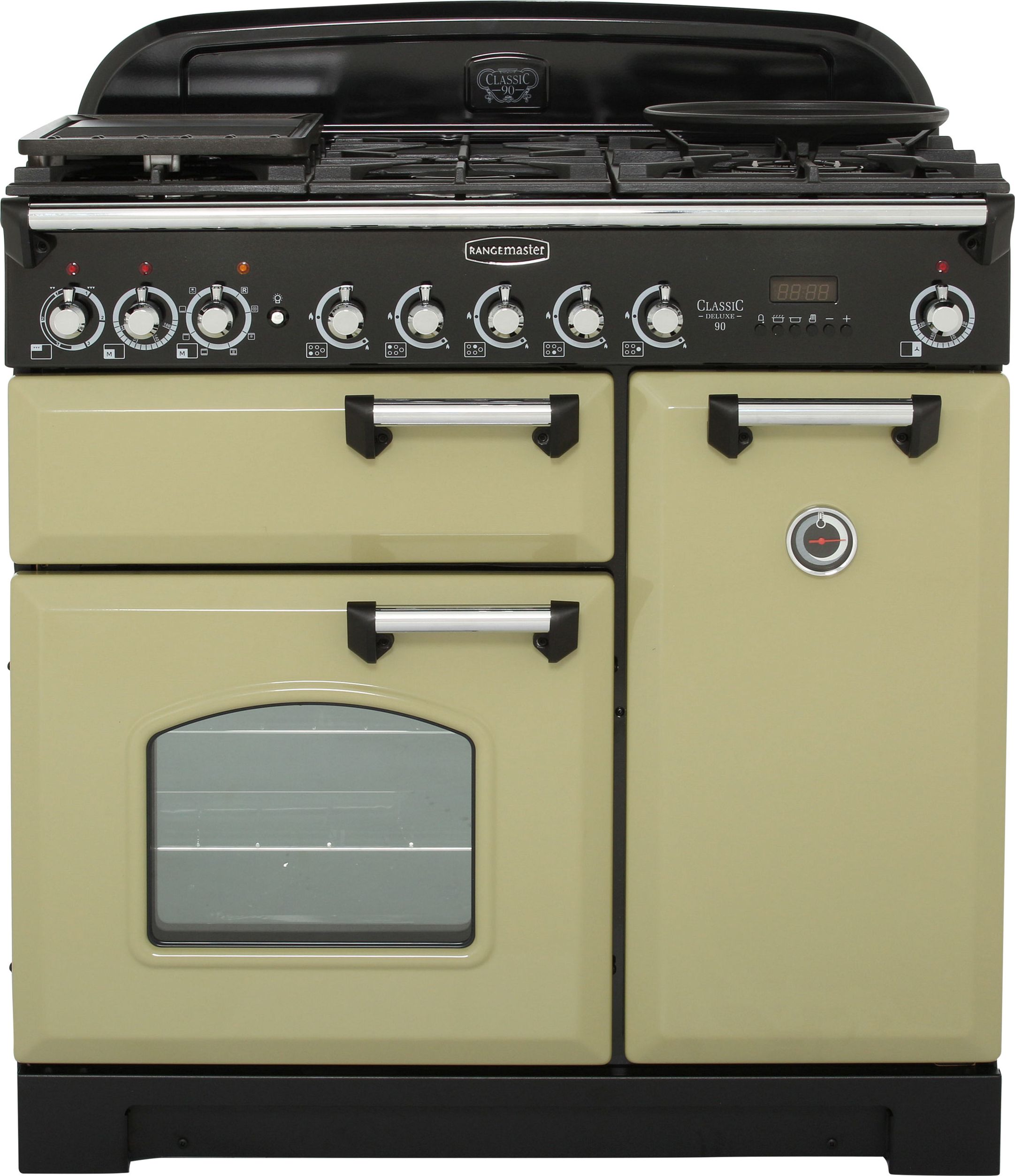 Rangemaster Classic Deluxe CDL90DFFOG/C 90cm Dual Fuel Range Cooker - Olive Green / Chrome - A/A Rated, Green