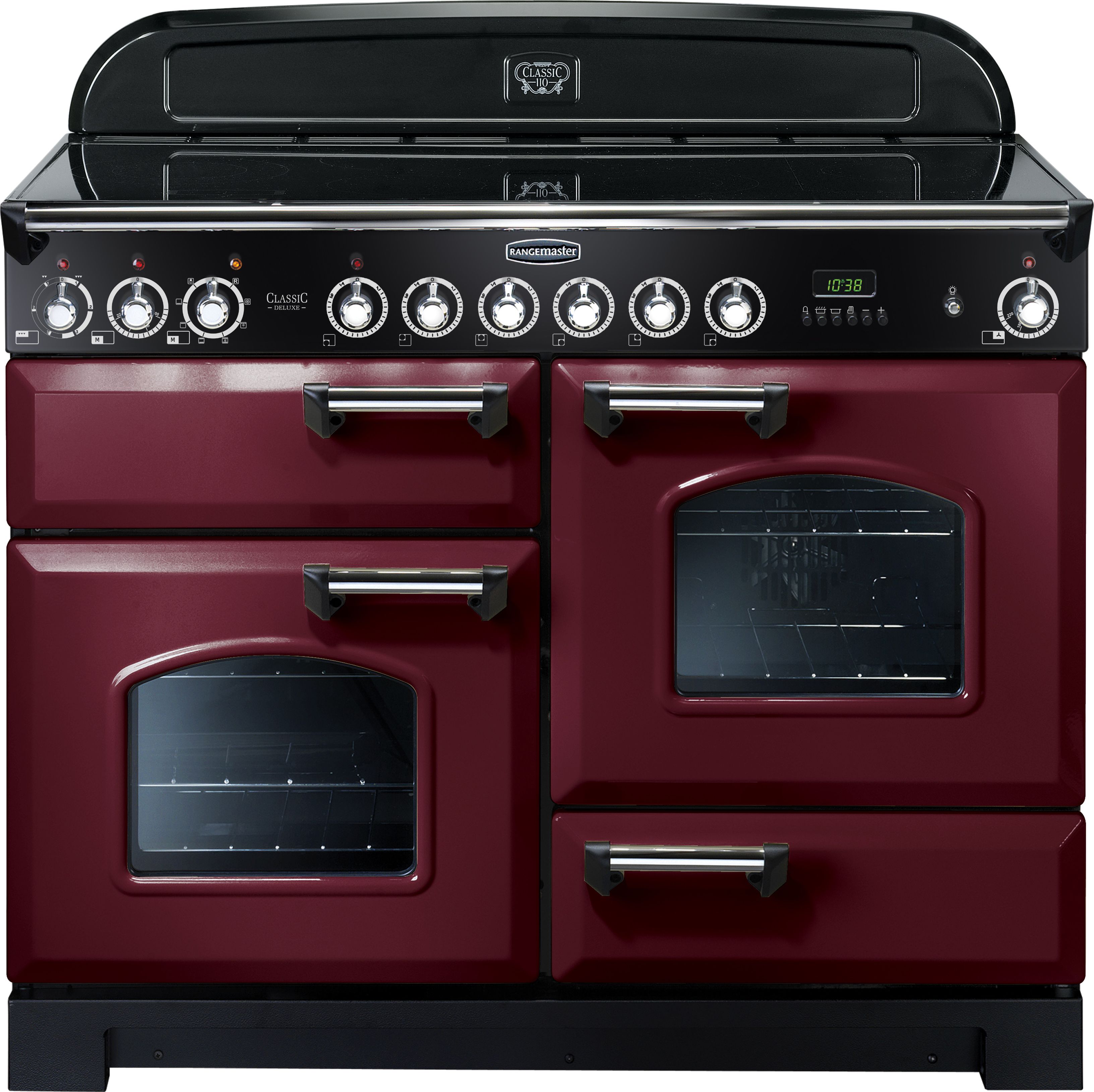 Rangemaster Classic Deluxe CDL110ECCY/C 110cm Electric Range Cooker with Ceramic Hob - Cranberry / Chrome - A/A Rated, Red