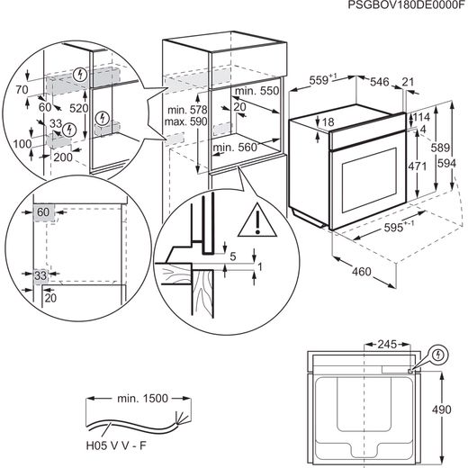 AEG SenseCook Built In Electric Single Oven - Stainless Steel - Annotation - Dimension shot
