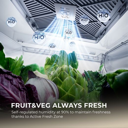 Haier Horizon American Fridge Freezer - Black - Annotation -  fruit and veg always fresh shot