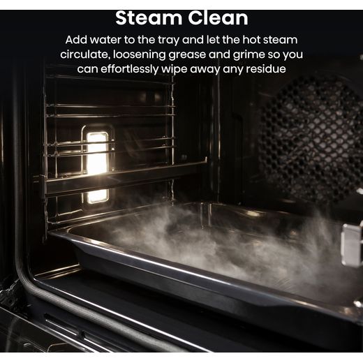 Hisense Hi6 BlackLine BIM45342ADBGUK Built In Compact Electric Single Oven with Microwave Function - Jet Black - Annotation - Steam clean shot