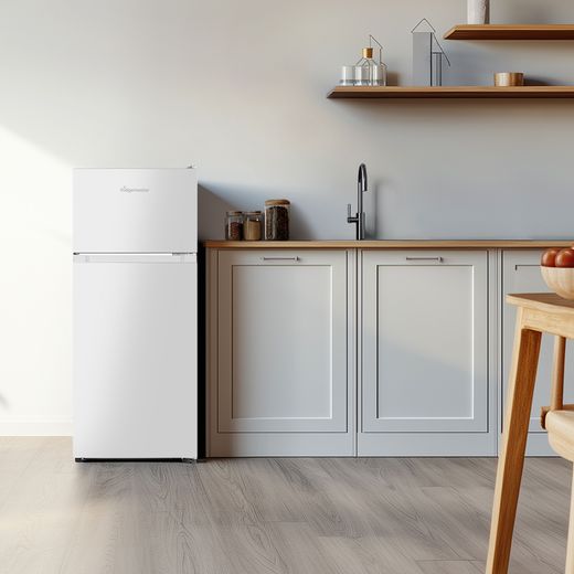Fridgemaster MTM48120E 117cm 80/20 Small Fridge Freezer - White - fridge in kitchen shot