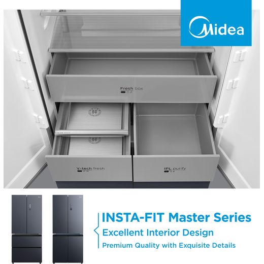 Midea Insta Fit Master American Fridge Freezer - Midnight Glass - Annotation - Master series shot