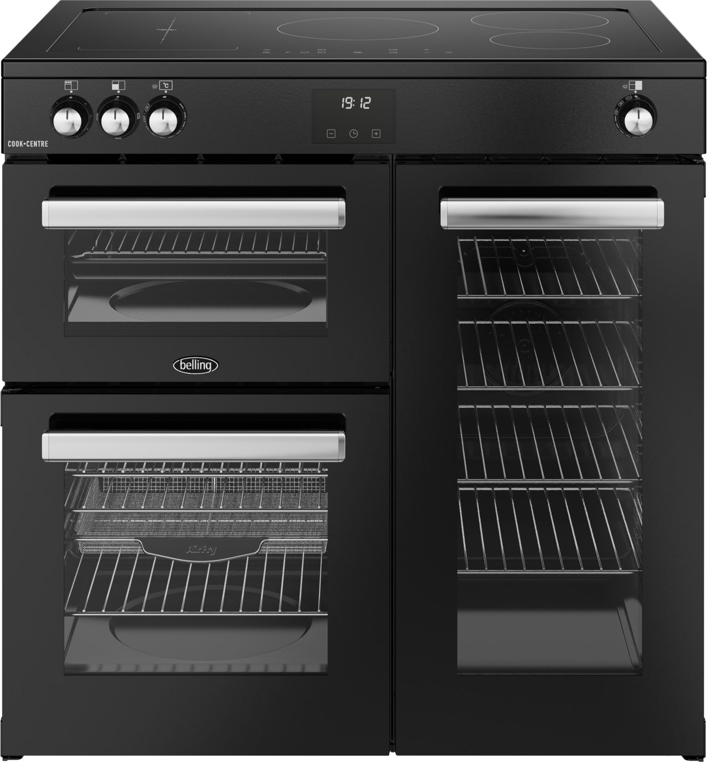 Image of Belling Cookcentre 90Ei 90cm wide Electric Range Cooker with Induction Hob - Black - A/A Rated, Black