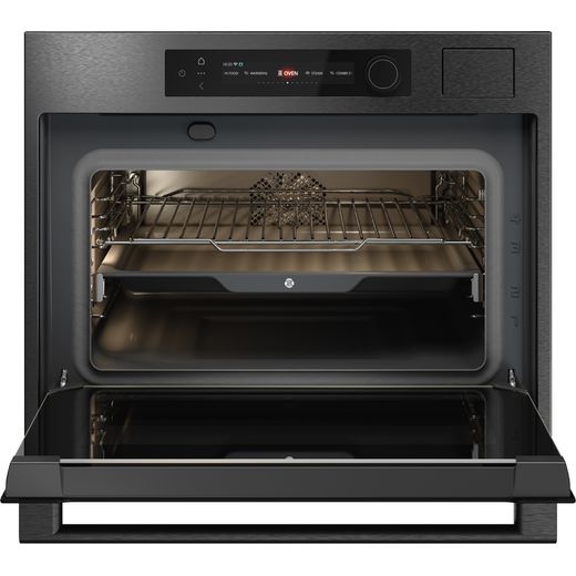 ASKO Craft OCS64BSH Built In Compact Electric Single Oven - Black Steel - Front with door open shot
