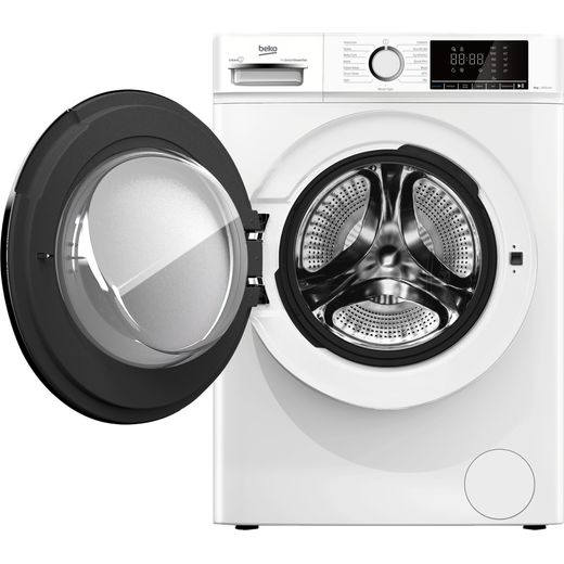 Beko BW1O3842W 8kg Washing Machine with 1400 rpm - White - front with door open shot 