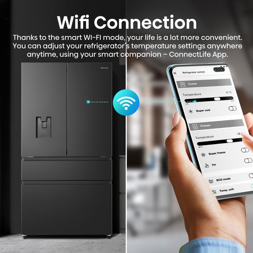 Hisense PureFlat American Fridge Freezer - Black / Stainless Steel - Annotation - Wifi connection shot