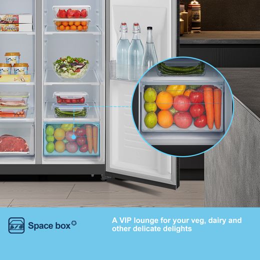 Fridgemaster American Fridge Freezer - Black - Annotation - Space box