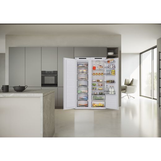 Haier HAMS518EWK Integrated Upright Fridge - White - Fridge in kitchen with door open next to freezer shot