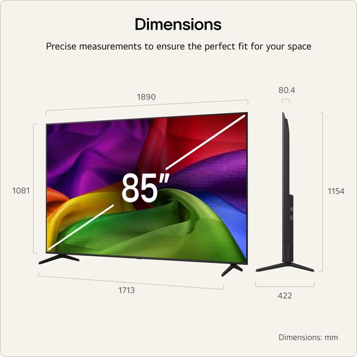 LG NANO AI NU80 85" 4K Ultra HD Smart TV - Annotation - dimension shot 