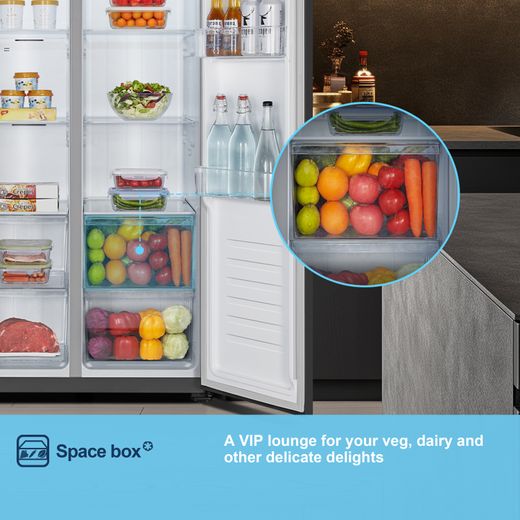 Fridgemaster American Fridge Freezer - Black - Annotation - Space box