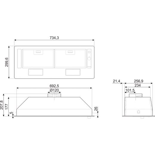 Smeg 73 cm Canopy Cooker Hood - Silver - Annotation - Dimension shot