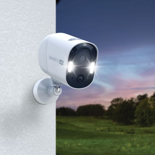 Swann Xtreem Pro™ 4K Wireless Camera with Spotlights Smart Home Security Camera - White - Security camera on wall